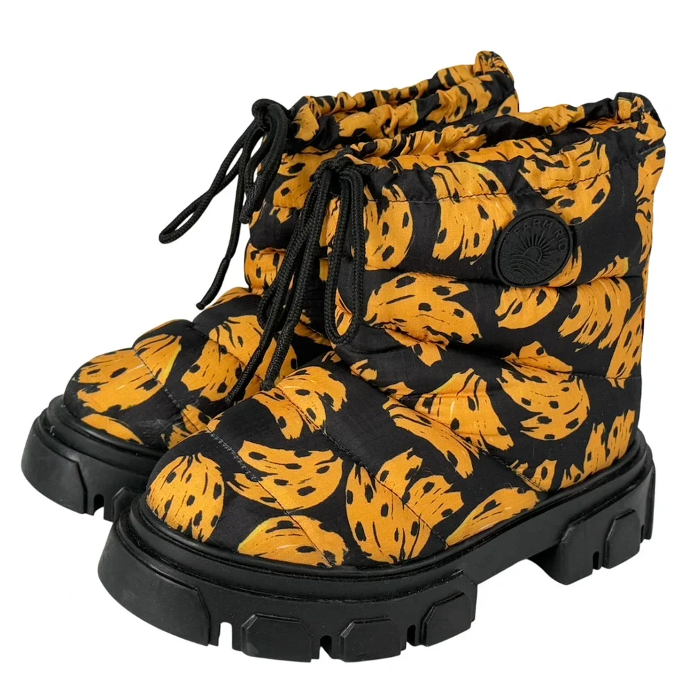 NEW FARM RIO BLACK YELLOW BANANA BUNCH LUG SOLE PLATFORM ANKLE BOOTS BOOTIES 6
